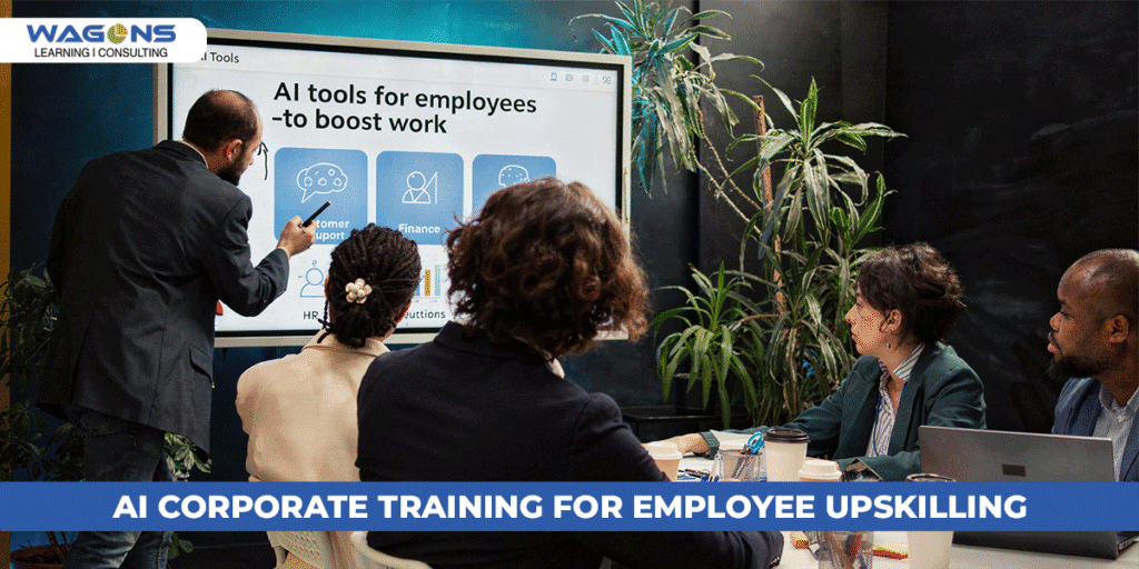 Corporate employees learning AI skills in a modern training session